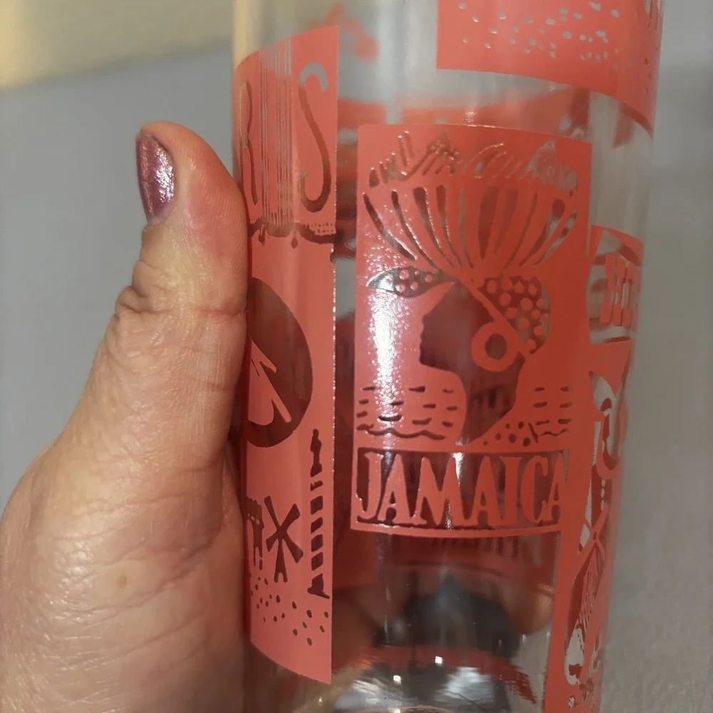 Federal Glass Coral Pink Travel Countries Drinkware Cup Paris, Holland, Africa